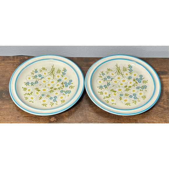 Vtg Pair Fairfield Mastercraft Stoneware Daisies Pattern Dessert/Salad Plates - Picture 1 of 10